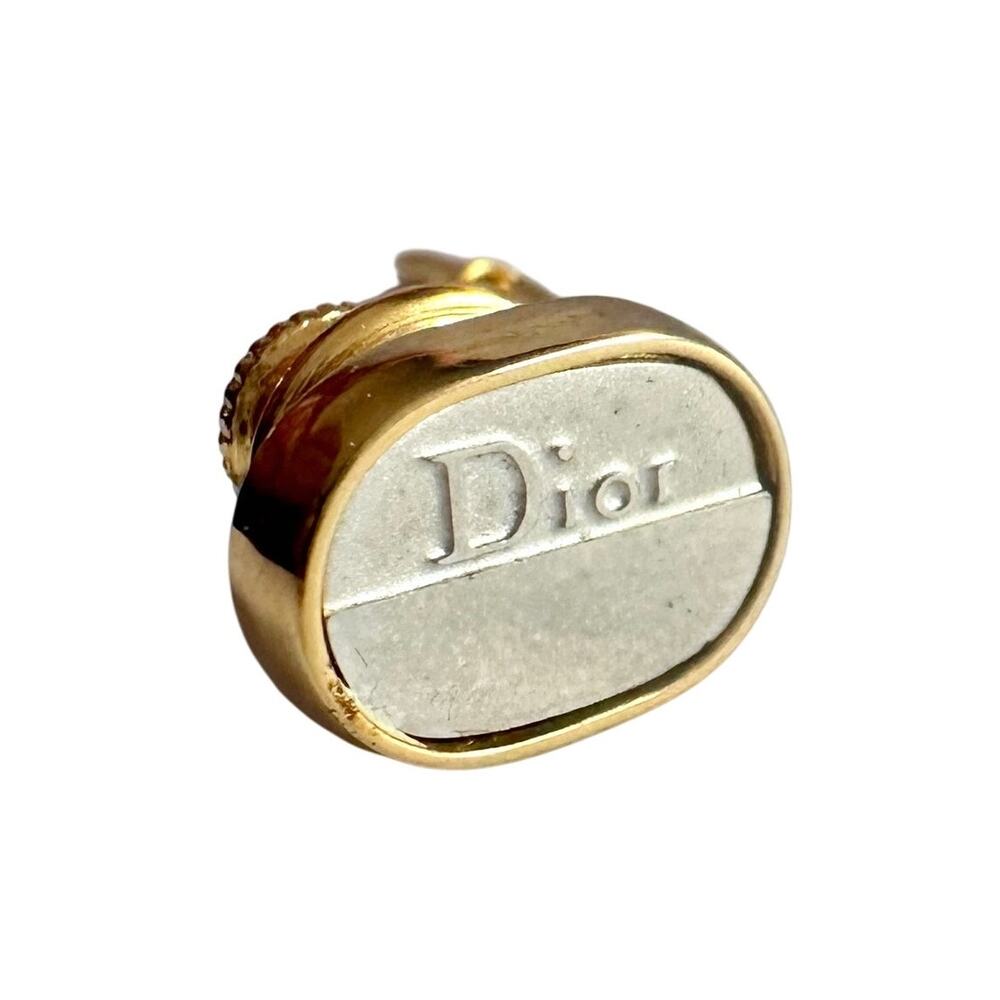 Dior Men's Two Tone Tie Pin -  Textured Oval with Logo